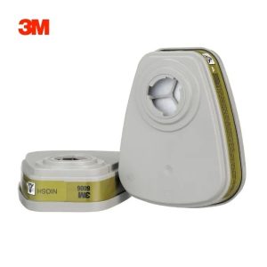 A pair of 3M 6006 respiratory cartridges with a distinctive olive green label, designed for multi-gas protection, showing the black plastic housing and bayonet attachment for 3M masks.