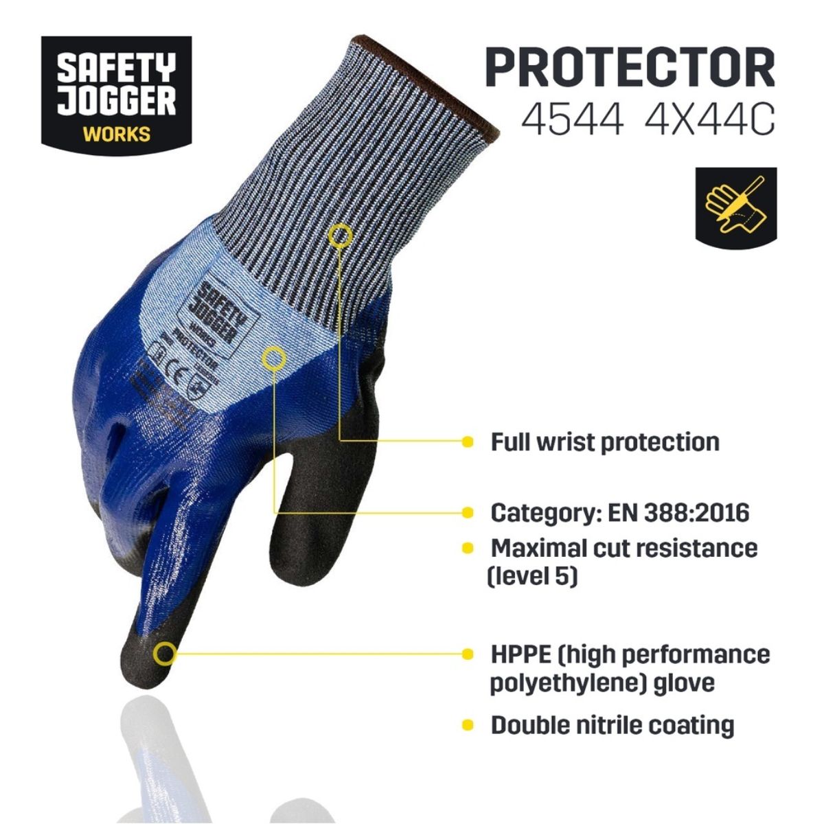 Buy Safety Jogger Protector 4X44C Gloves at Zeroxh Chemicals. Double nitrile coating, Level C cut resistance, and maximum puncture protection.
