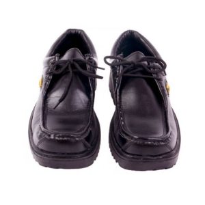 A pair of black Jaguar industrial safety shoes featuring a low-ankle lace-up design, reinforced steel toe protection, and a rugged black sole for basic workplace safety.