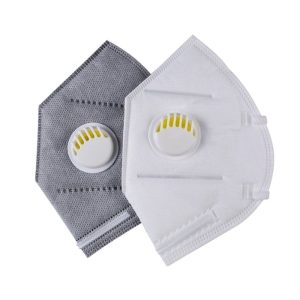 KN95 5-layer respiratory face mask showing the 3D folding design, the adjustable nose clip, and the elastic ear loops for a secure facial seal.