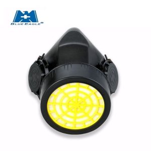 A Blue Eagle NP-305 black half-face respirator mask featuring a single front-mounted cartridge port, adjustable elastic head straps, and a soft-molded chin and nose seal.